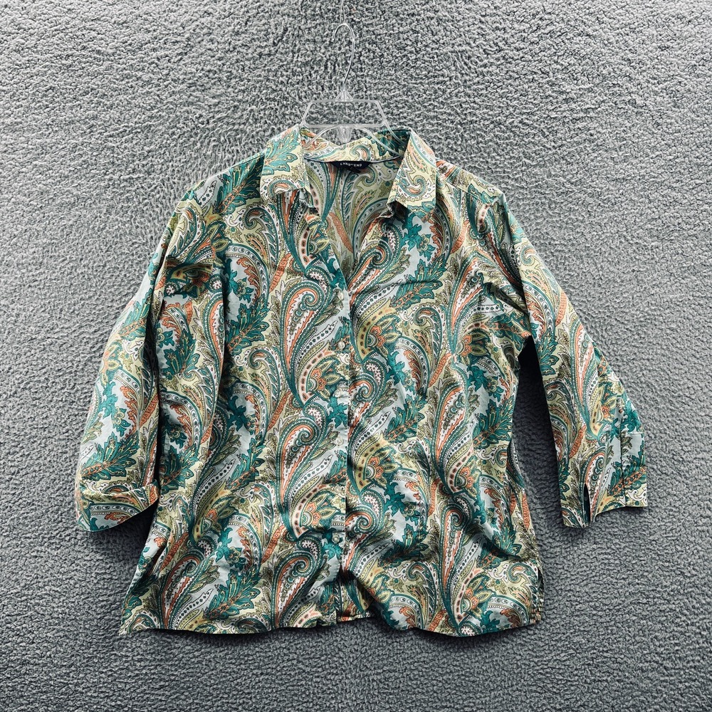 Lands End Womens Artsy Button Front Blouse 18W Paisley Boho Coastal Classic Plus